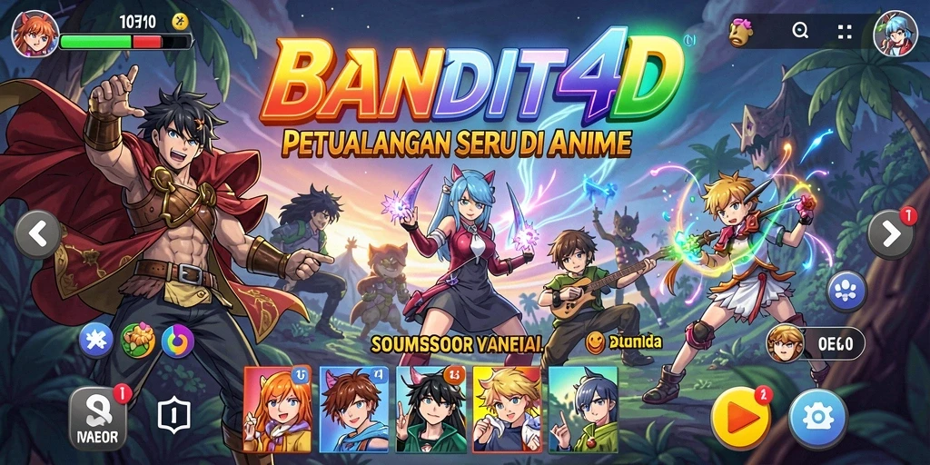 Screenshot utama BANDIT4D dengan karakter anime dan aksi seru.