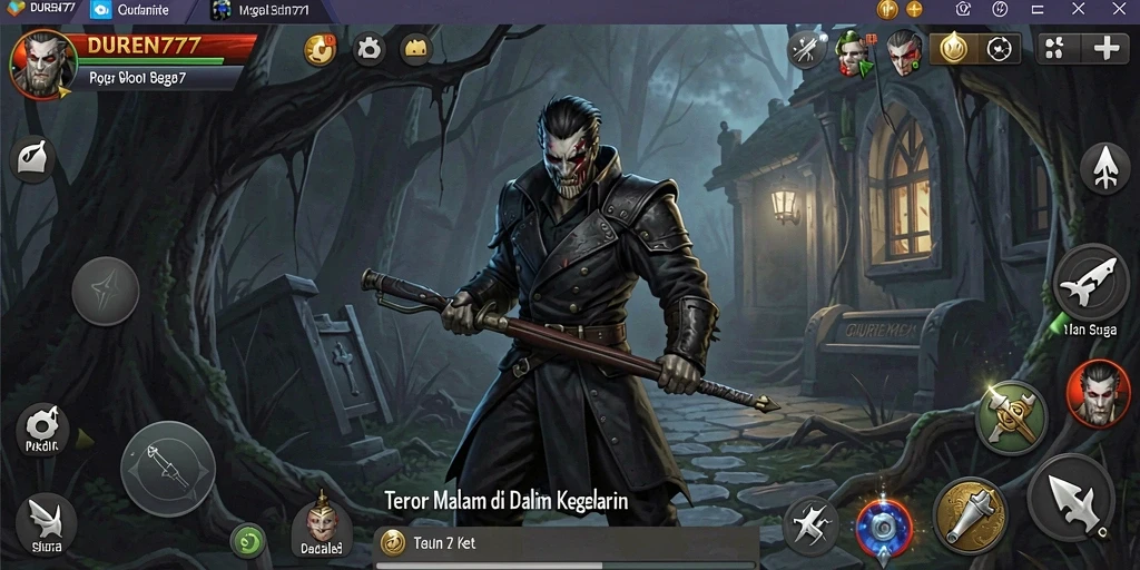 Screenshot gameplay DUREN777 menunjukkan suasana Horror yang menegangkan dan gelap.
