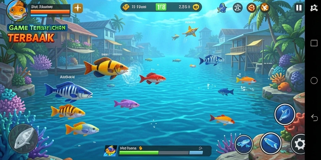 Tampilan gameplay seru di JKT8 dengan aksi menembak ikan.