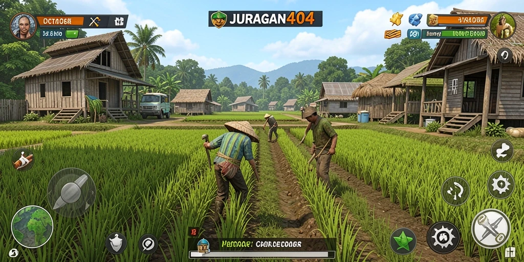 Tampilan gameplay yang menarik saat bertani di JURAGAN404