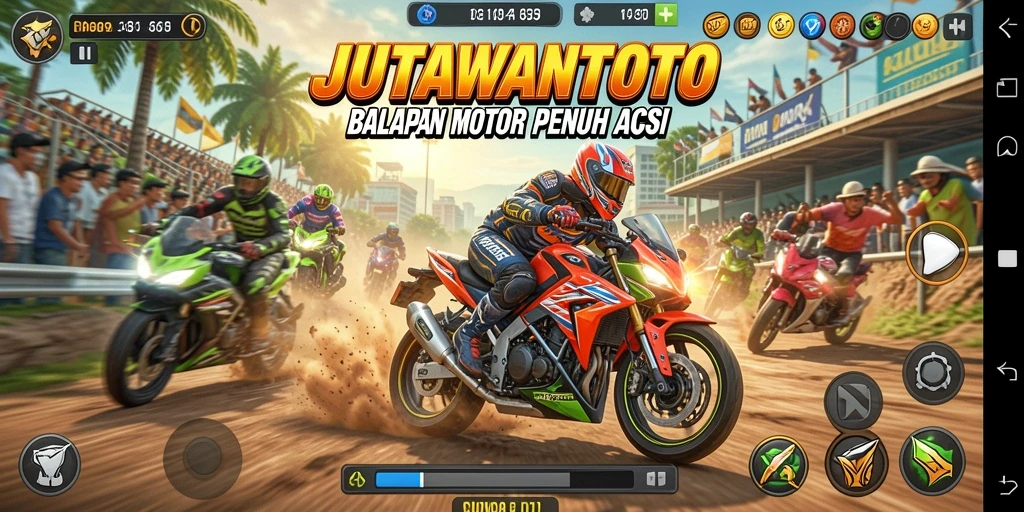 Gameplay seru JUTAWANTOTO dengan aksi balapan yang mendebarkan.
