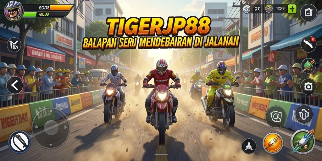 Tampilan gameplay yang mendebarkan di TIGERJP88 saat balapan.