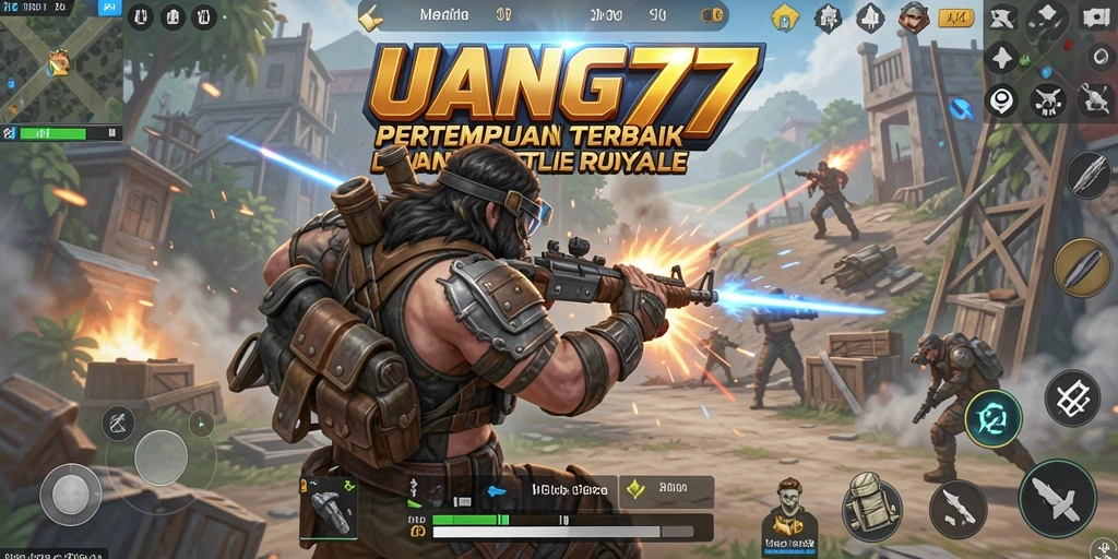 Screenshot utama menampilkan aksi pertempuran seru di UANG77.