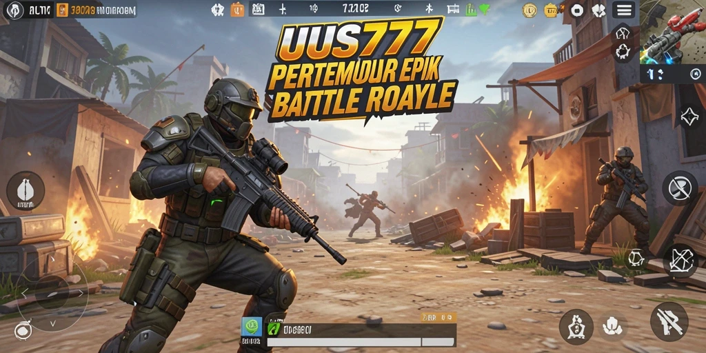 Tampilan gameplay UUS777 menampilkan momen pertempuran intens di arena Battle Royale.